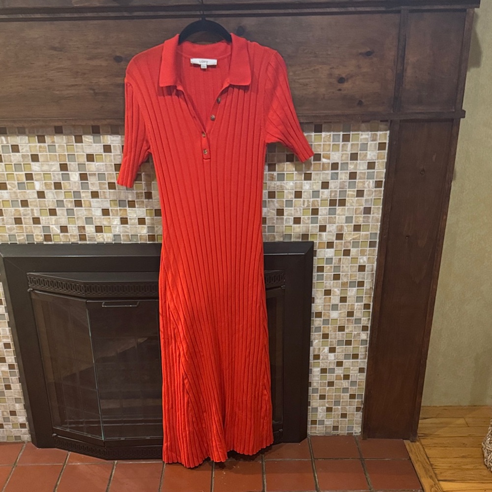 LOFT Vibrant Orange Ribbed Midi Dress